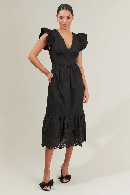Zayla Poplin Eyelet Midi Dress Comfortable Floral Print Midi Dress