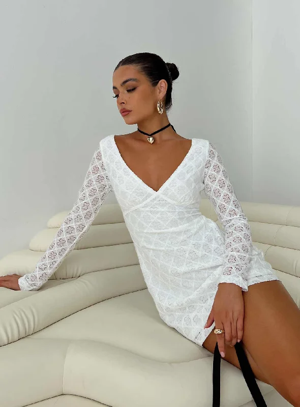 Zeus Long Sleeve Mini Dress White Comfortable Bodycon Mini Dress