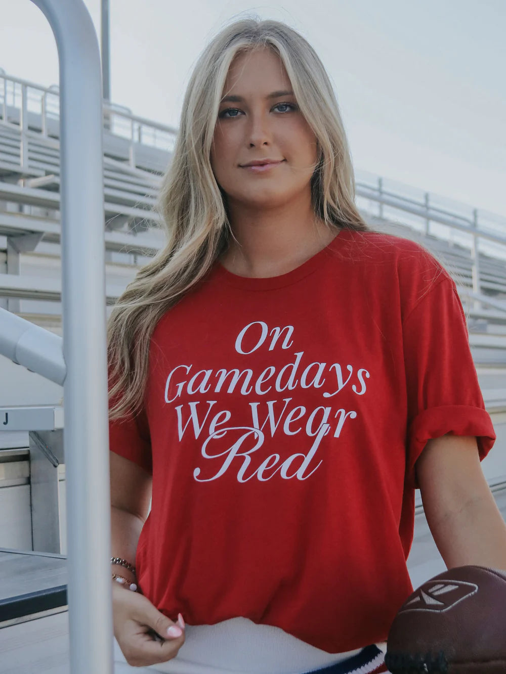 Charlie Southern On Gameday We Wear Red Tee Notch Collar Peter Pan Collar Cowl Neck