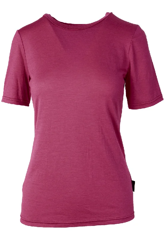 185 Women's Merino Short Sleeve T-Shirt Day By Day - Sangria Beaded Sequined Faux Fur