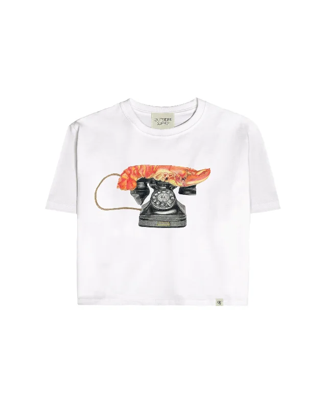 A Drawing Of Dali's Lobster Telephone Crop Tee Chenille Blend Fleece Blend Nylon Blend