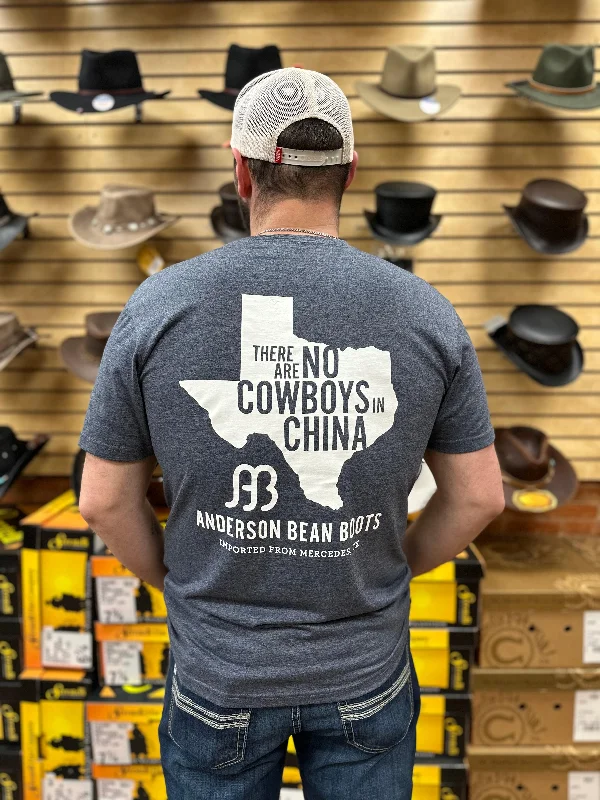 Anderson Bean Heather Navy "No Cowboys In China" Tee Collared Crew Neck Turtle Neck