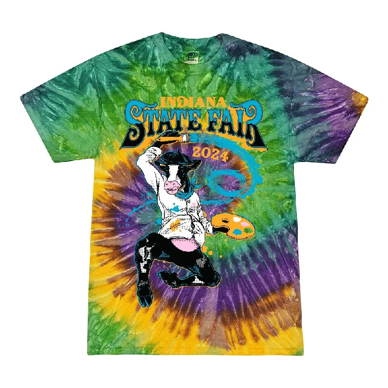 Artist Cow Tie Dye Tee Mesh Canvas Denim