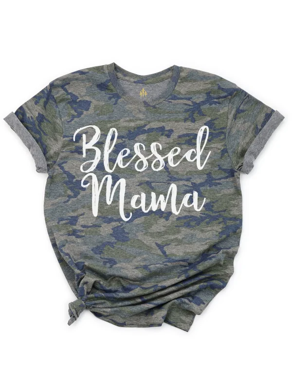 Blessed Mama Vintage Camo Tee Casual Formal Business