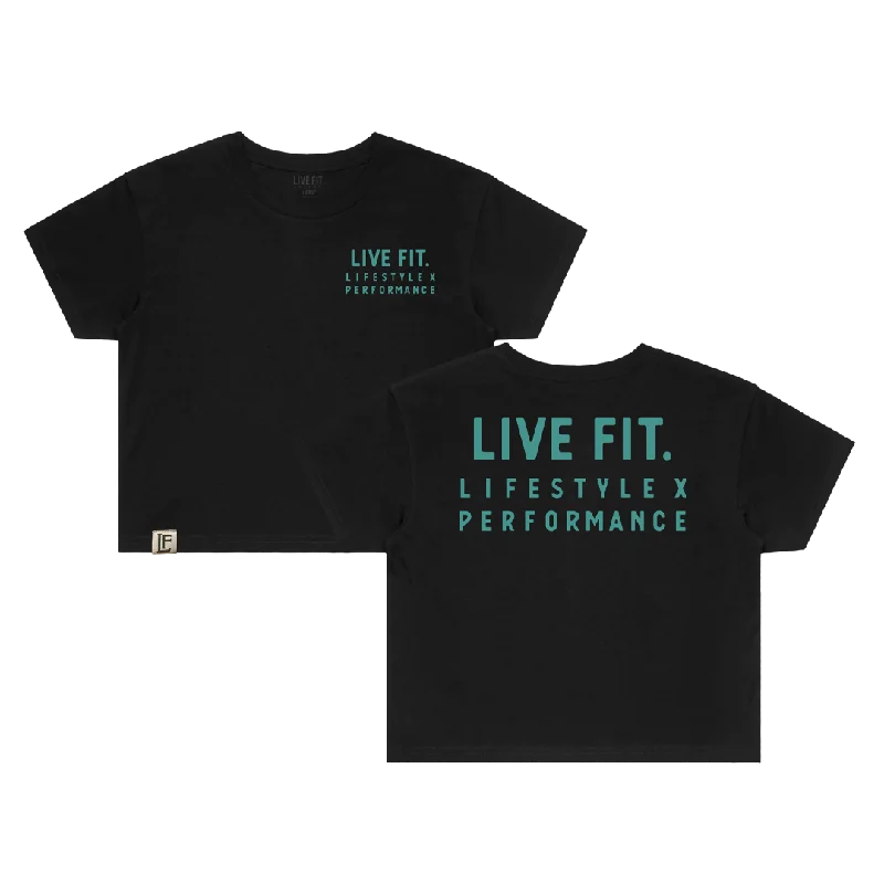 Block Crop Tee - Black Basic T-Shirt Crew Neck Short Sleeve