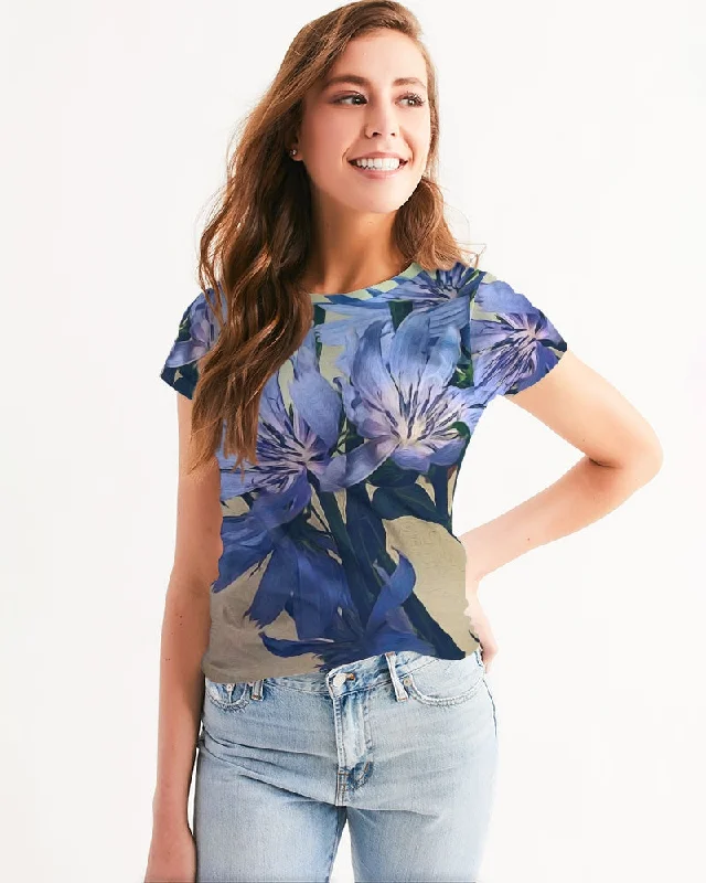 Blue Wildflowers Women's Tee Mesh Fabric Canvas Fabric Denim Fabric