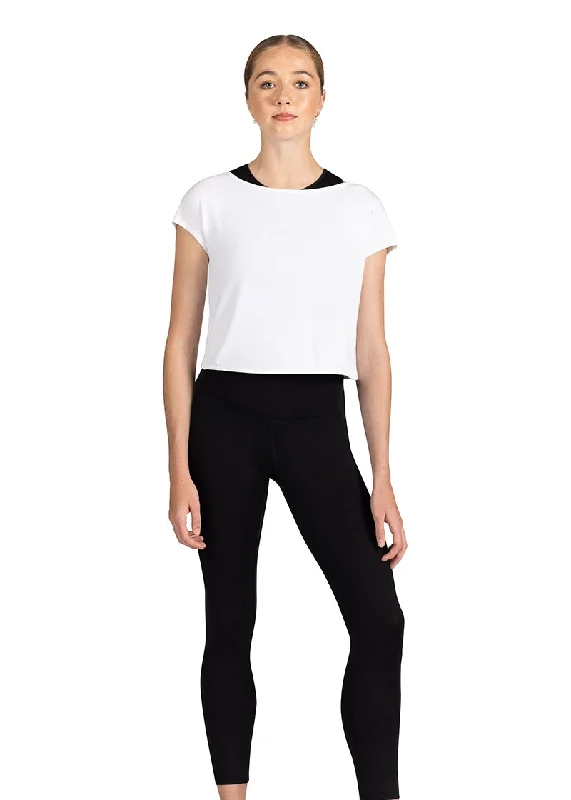 Boat Neckline Open Back Tee (White) Welt Pockets Slit Pockets Flap Pockets