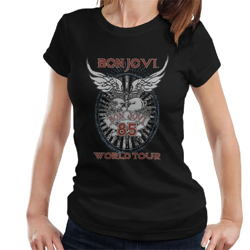 Bon Jovi 85 World Tour Women's T-Shirt Denim Fabric Leather Fabric Suede Fabric