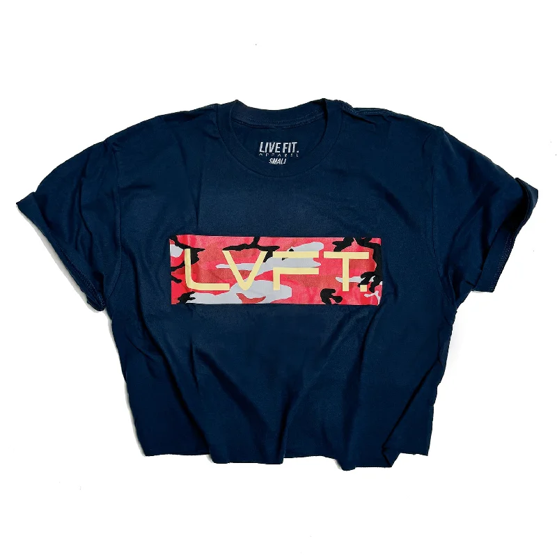 Box Camo Crop Tee - Navy Front Pockets Side Pockets Patch Pockets