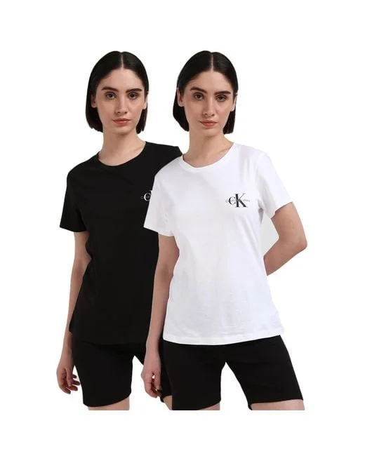 Calvin Klein 21973415 2-Pack Monologo Slim Tee Black/White Fitted T-Shirt Seamless Stretchy