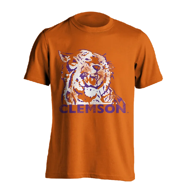 Vault Tiger with Clemson 2 Color Full Front Tee | Clemson Vault Collection Elasticated Padded Insulated