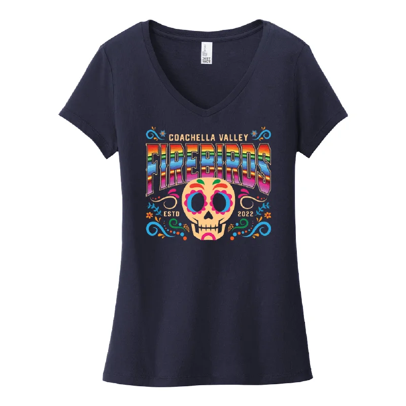 Coachella Valley Firebirds Dia de los Muertos 2024 Womens Navy Tee Modern Contemporary Chic