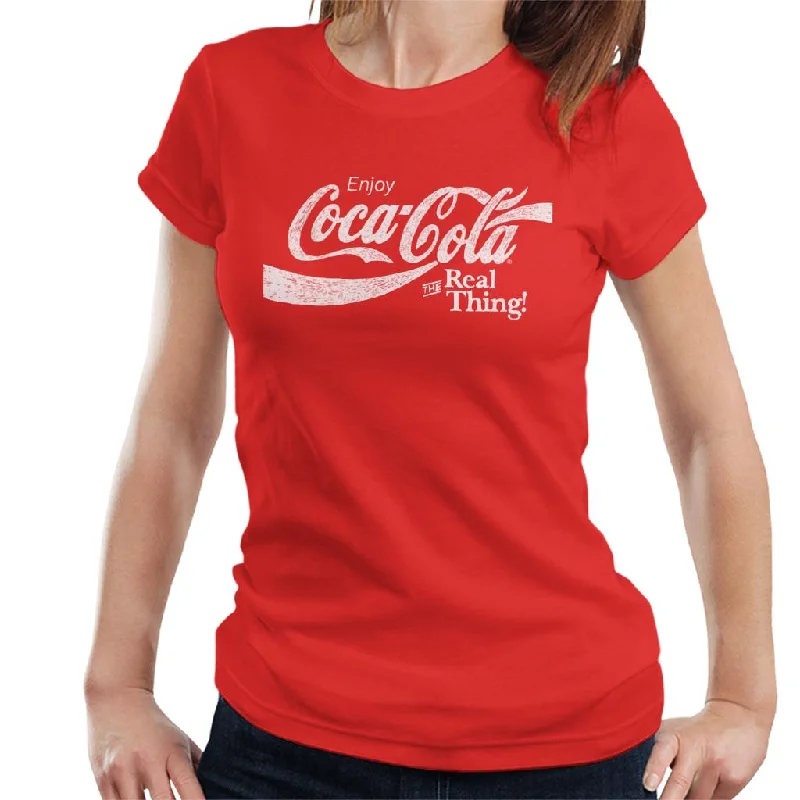 Coca Cola The Real Thing White Text Women's T-Shirt Fitted T-Shirt Seamless Stretchy