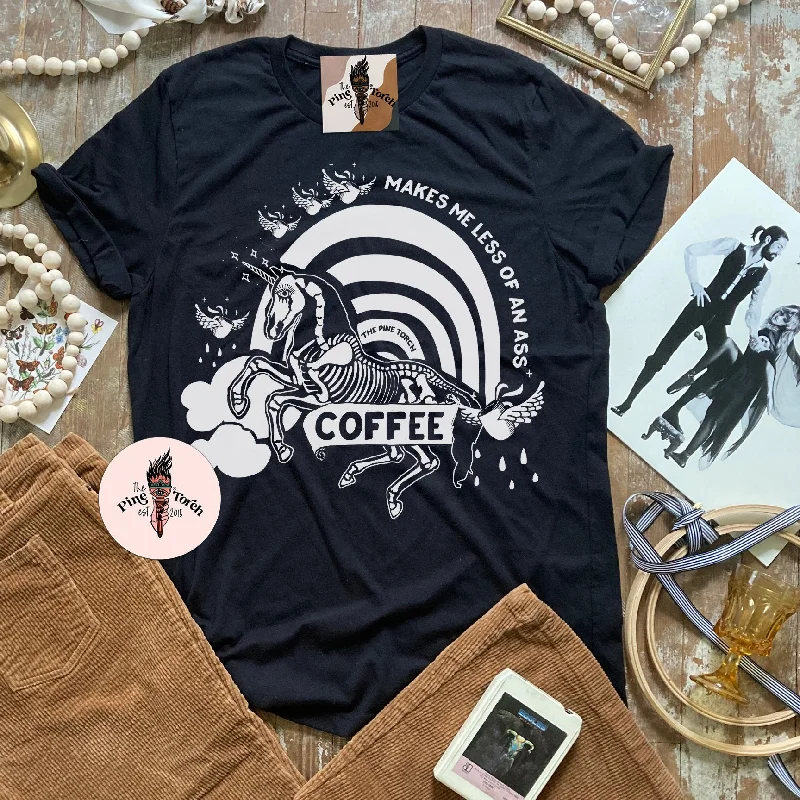 COFFEE MAKES ME LESS OF AN ASS // BLACK UNISEX TEE Notch Collar Peter Pan Collar Cowl Neck