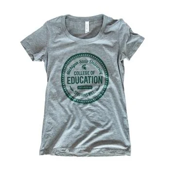 College of Education Women's Vintage T-Shirt, Gray Denim Fabric Leather Fabric Suede Fabric College of Education Women's Vintage T-Shirt, Gray Denim Fabric Leather Fabric Suede Fabric