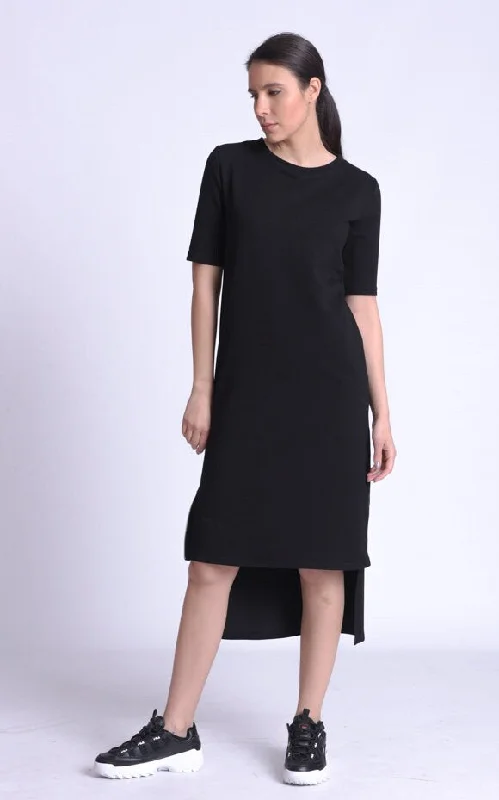 Asymmetric T-Shirt Black Dress Graphic T-Shirt Round Neck Polyester