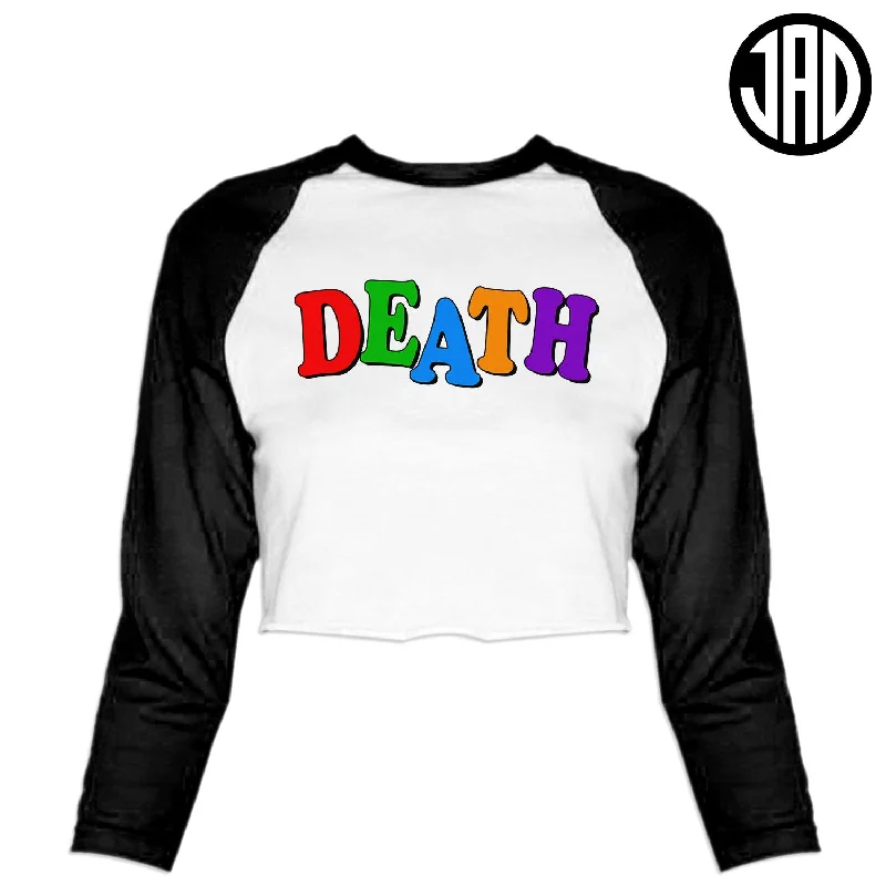 Death School - Women's Cropped Baseball Tee Iron Safe Non-Iron Wrinkle Free