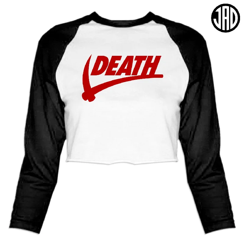 Death Sport Red - Women's Cropped Baseball Tee Lace Blend Ribbed Blend Corduroy Blend