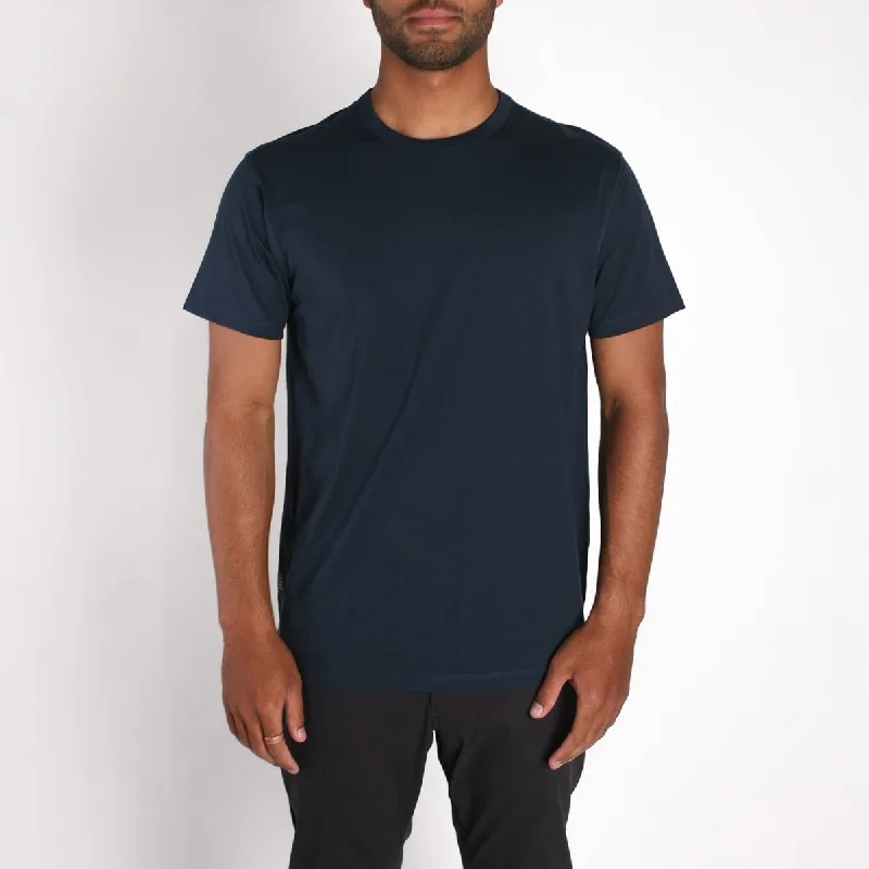 Density Premium T-Shirt Navy Notch Collar Peter Pan Collar Cowl Neck