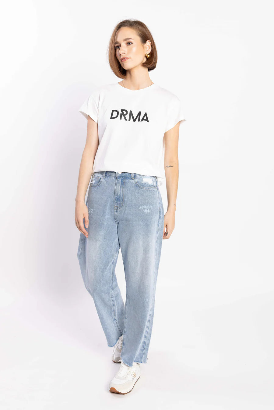 Drama The Label Zoe Tee  - White/Black Boxy Fit Fitted Loose