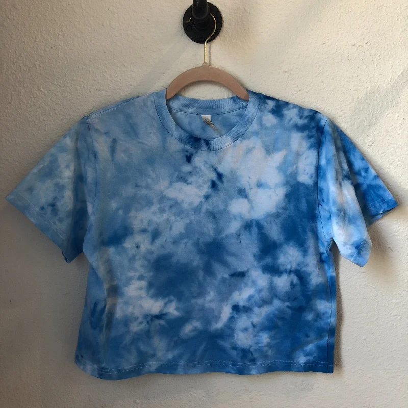 Dyed Boxy Cropped Tee  - Blue Sky Fleece Fabric Down Fabric Feather Fabric