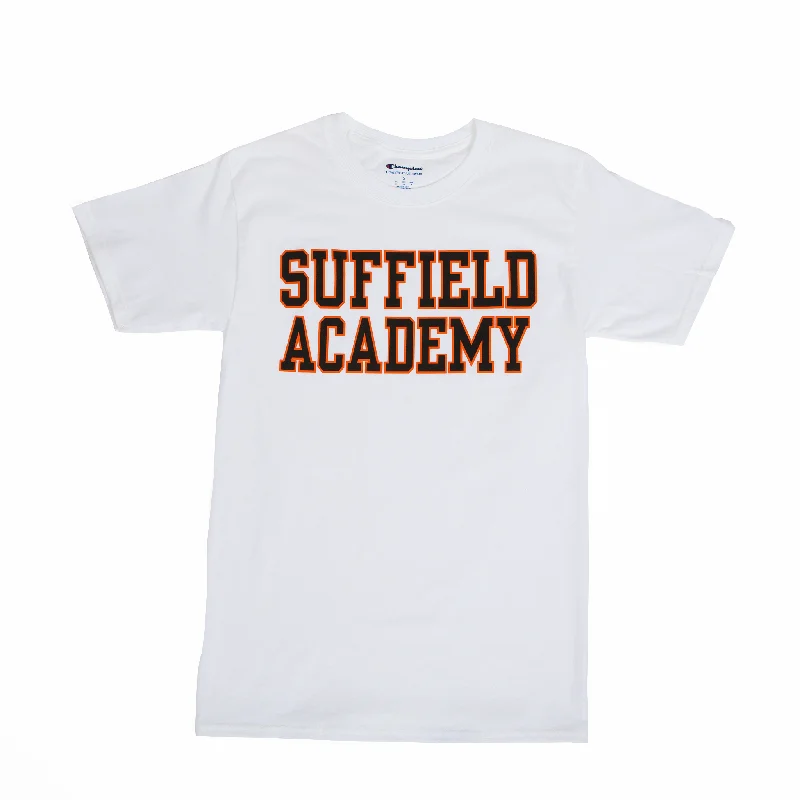 ES Sport Suffield Academy White S/S Tee Chenille Blend Fleece Blend Nylon Blend