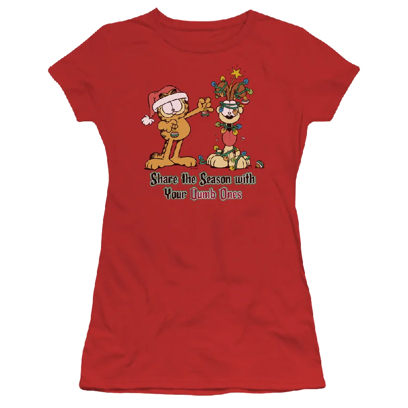 Garfield Share The Season - Juniors T-Shirt Beaded Sequined Faux Fur