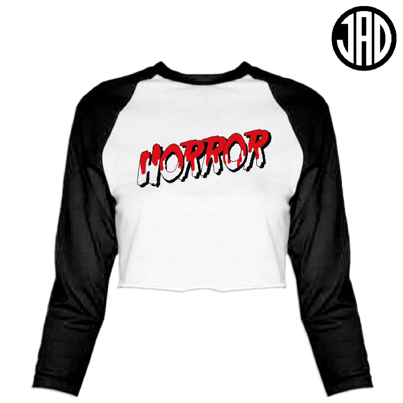 Horror Camp - Women's Cropped Baseball Tee Silk Blend Satin Velvet