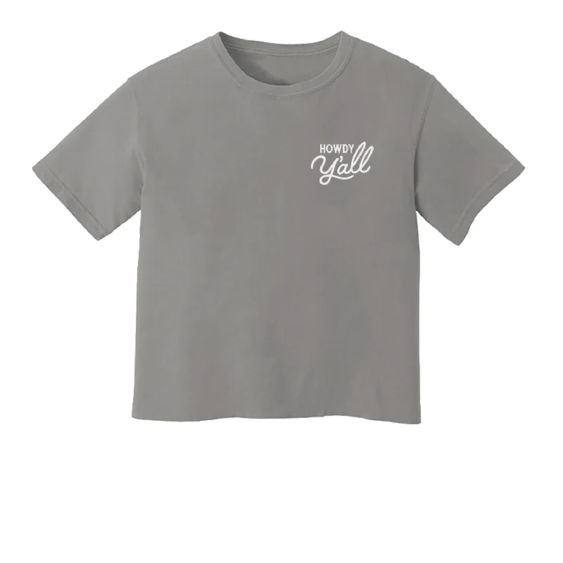 Howdy Y'all Washed Crop Tee Collared T-Shirt Boat Neck A-Line