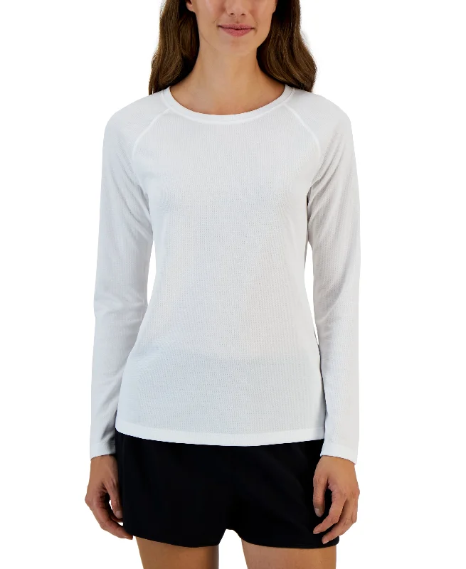 ID Ideology Womens Birdseye Mesh Long Sleeve T-Shirt Houndstooth Herringbone Solid
