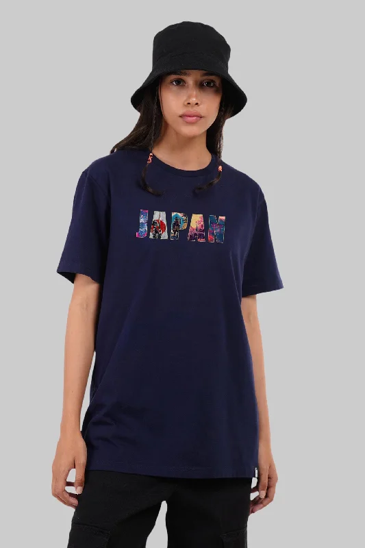 Japan Navy Blue Boyfriend Fit T-Shirt Women Fashionable Trendy Casual