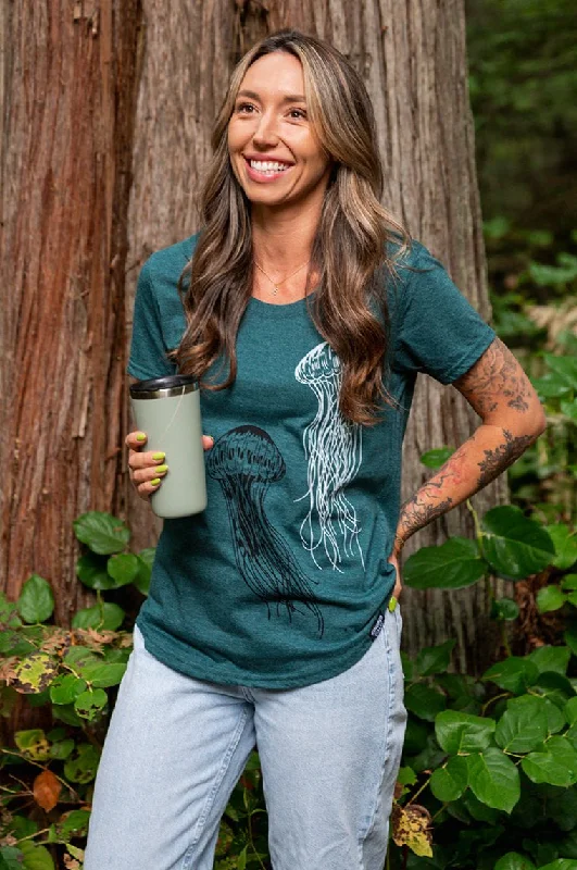 JELLYFISH - Women's Eco Tee - Heather Green Boxy Fit Fitted Loose