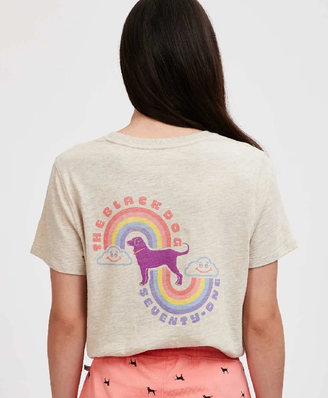 Ladies Oh Happy Dog Tee Ribbed Striped Patterned