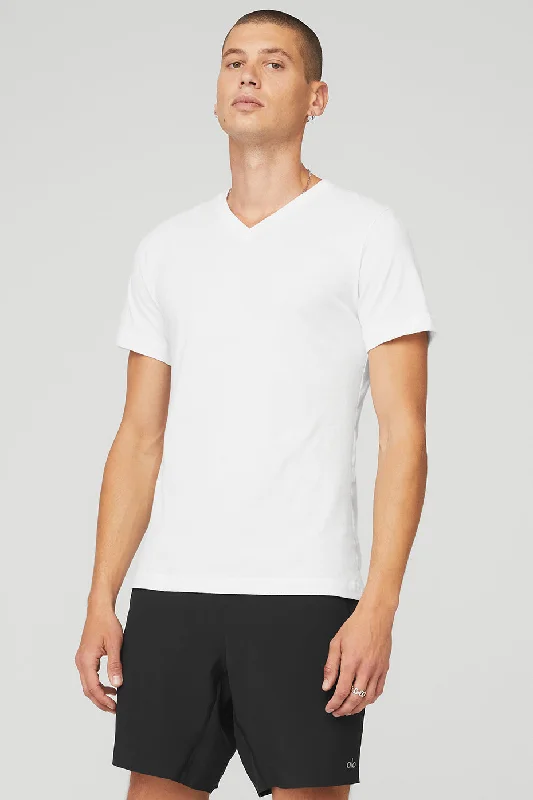 The Triumph V-Neck Tee - White Print Jacquard Patchwork