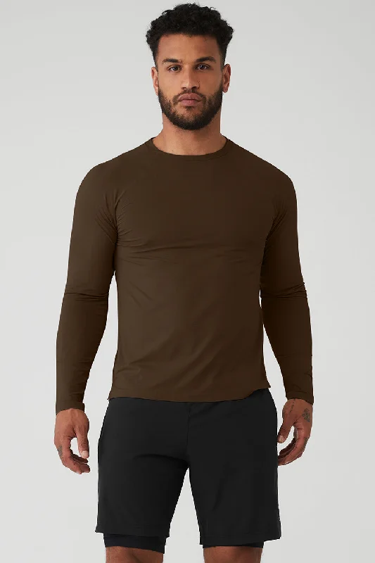 Idol Long Sleeve Performance Tee - Espresso Hooded Caped Shawl Collar