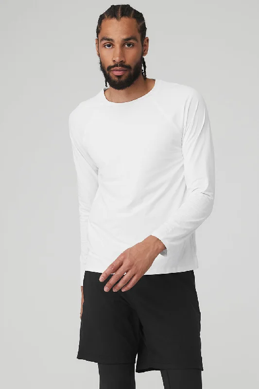 Idol Long Sleeve Performance Tee - White Wool Fabric Cashmere Fabric Tweed Fabric