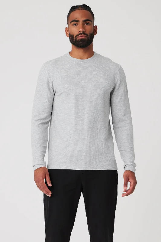 Micro Waffle Fast Break Long Sleeve Tee - Athletic Heather Grey Anti-Shrink Durable Soft