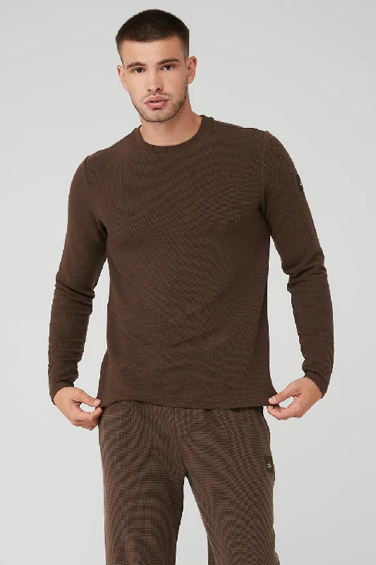 Micro Waffle Fast Break Long Sleeve Tee - Espresso Machine Wash Dry Clean Hand Wash