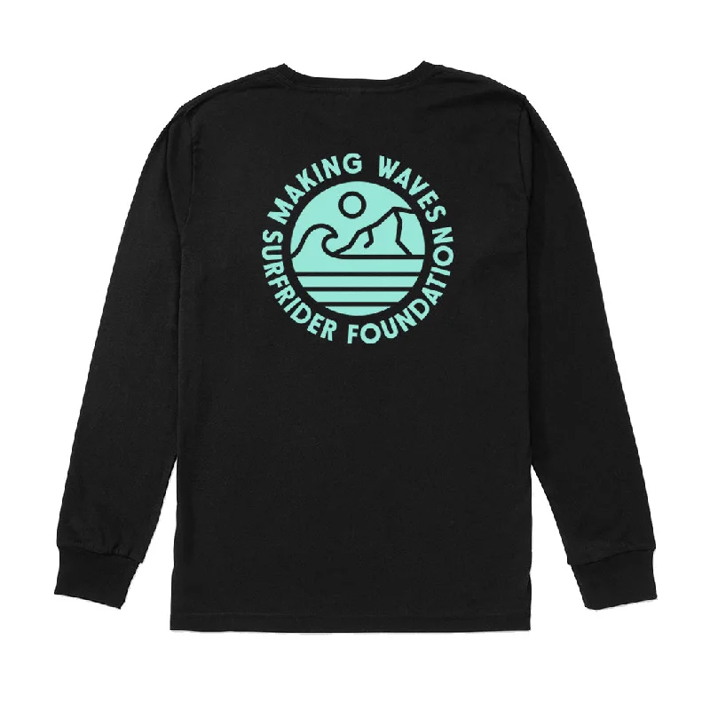 Making Waves Black Long Sleeve Tee Ribbed T-Shirt High Neck Heavyweight