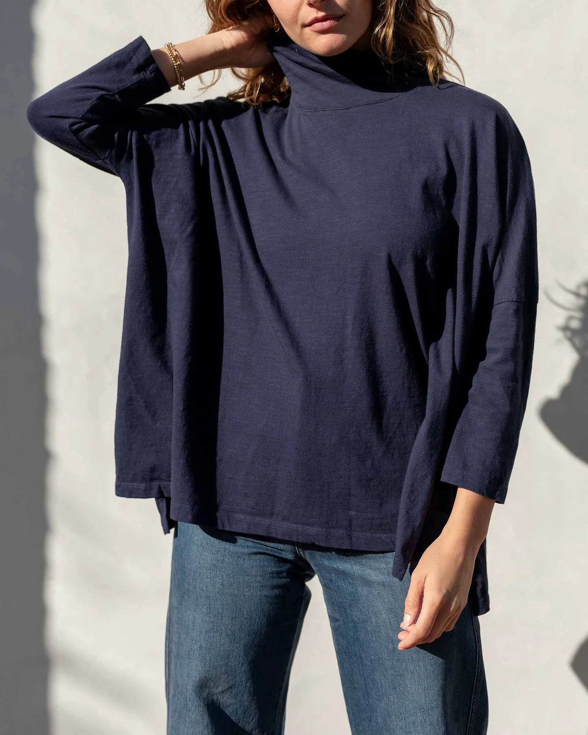 Mersea Catalina Turtleneck Tee Navy Mesh Blend Leather Blend Suede Blend