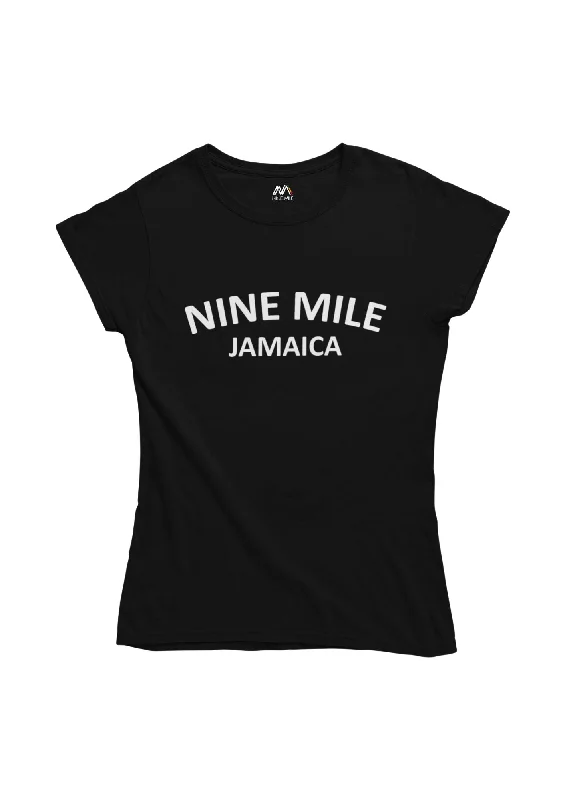 Women Nine Mile Jamaica Plus Black T-shirt Ribbed Striped Patterned