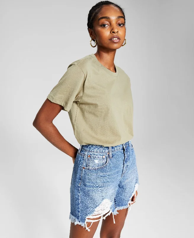 Now This Womens Cotton Boyfriend T-Shirt Ribbed Striped Patterned