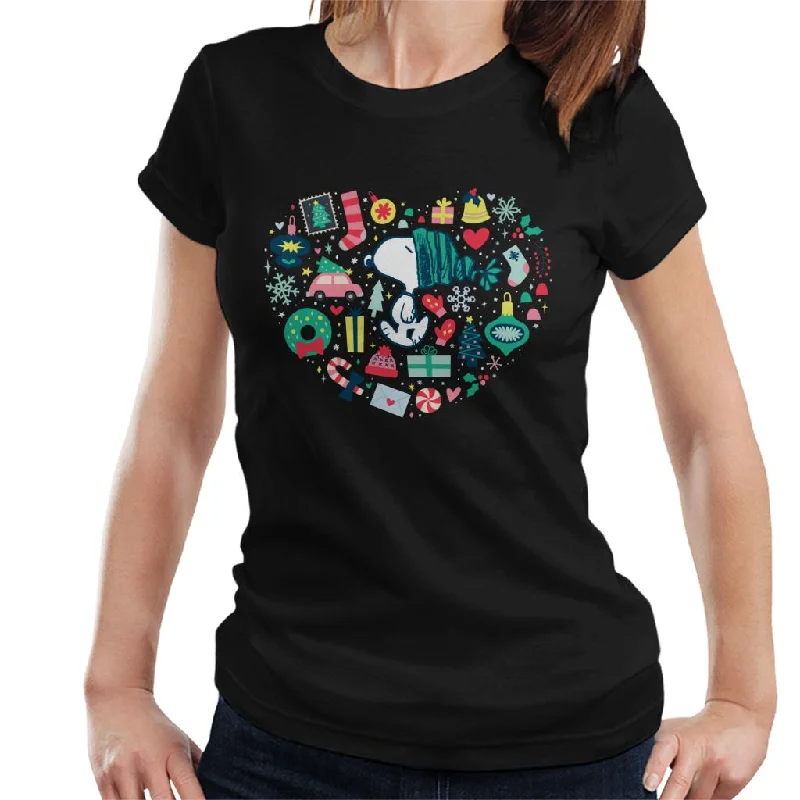 Peanuts Christmas Snoopy Xmas Love Heart Women's T-Shirt Spandex Blend Rayon Blend Denim Blend