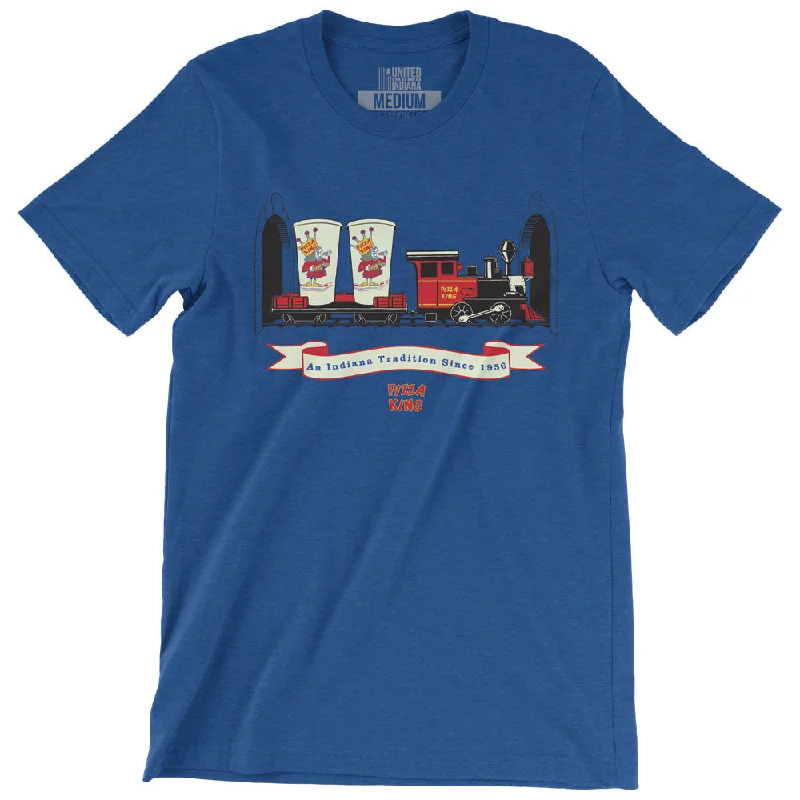Pizza King Train Tee Notch Collar Peter Pan Collar Cowl Neck
