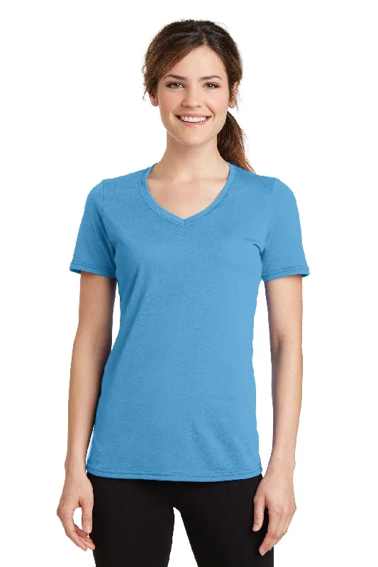 Port & Company Ladies Performance Blend V-Neck Tee LPC381V Aquatic Blue Terry Blend Velvet Blend Canvas Blend