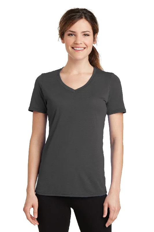 Port & Company Ladies Performance Blend V-Neck Tee LPC381V Charcoal Sequined Glittery Shiny