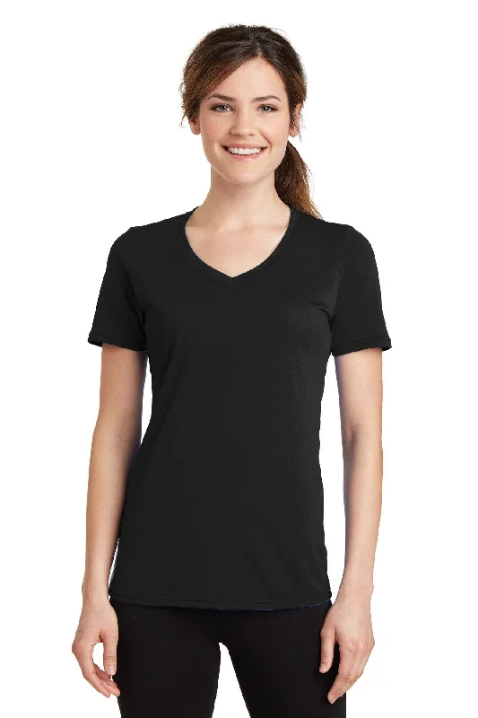 Port & Company Ladies Performance Blend V-Neck Tee LPC381V Jet Black Rayon Fabric Velvet Fabric Corduroy Fabric