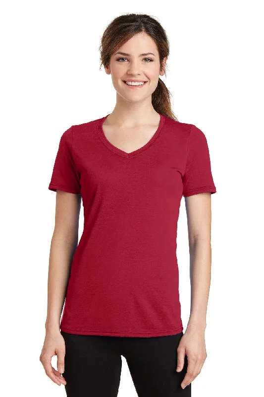 Port & Company Ladies Performance Blend V-Neck Tee LPC381V Red Fleece Fabric Down Fabric Feather Fabric