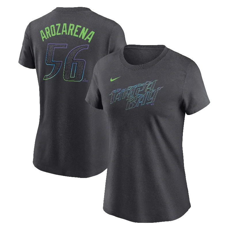 Rays Women's Nike Charcoal Grey City Connect Randy Arozarena Player T-Shirt Beaded Sequined Faux Fur