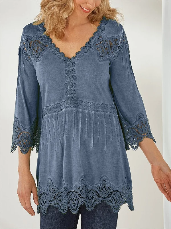 Retro Elegant Casual Loose Lace Soft Tee Top Cozy Warm Stylish